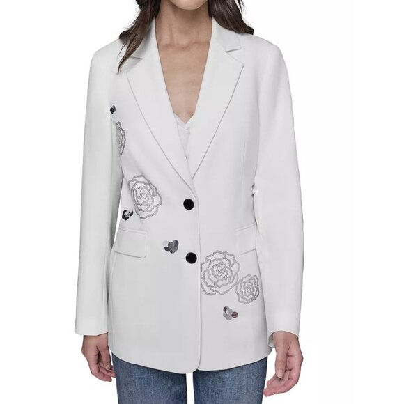 Karl Lagerfeld Paris Rose Sequin Blazer White ( 4 ) - Picture 1 of 7